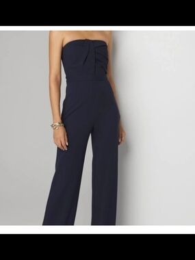 WHBM Strapless Draped Jumpsuit, SIZE 2, NAVY BLUE